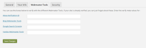 Yoast SEO Set Up - Webmaster Tools Tab