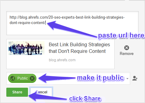 Sharing blogs URL in Google+
