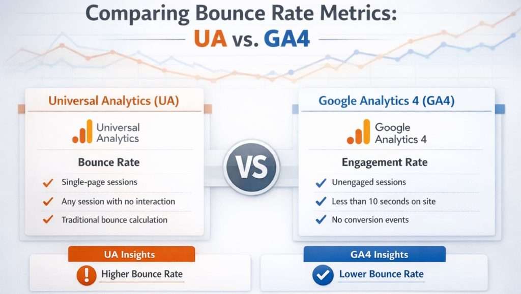 Comparing bounce rate metrics between Universal Analytics and GA4