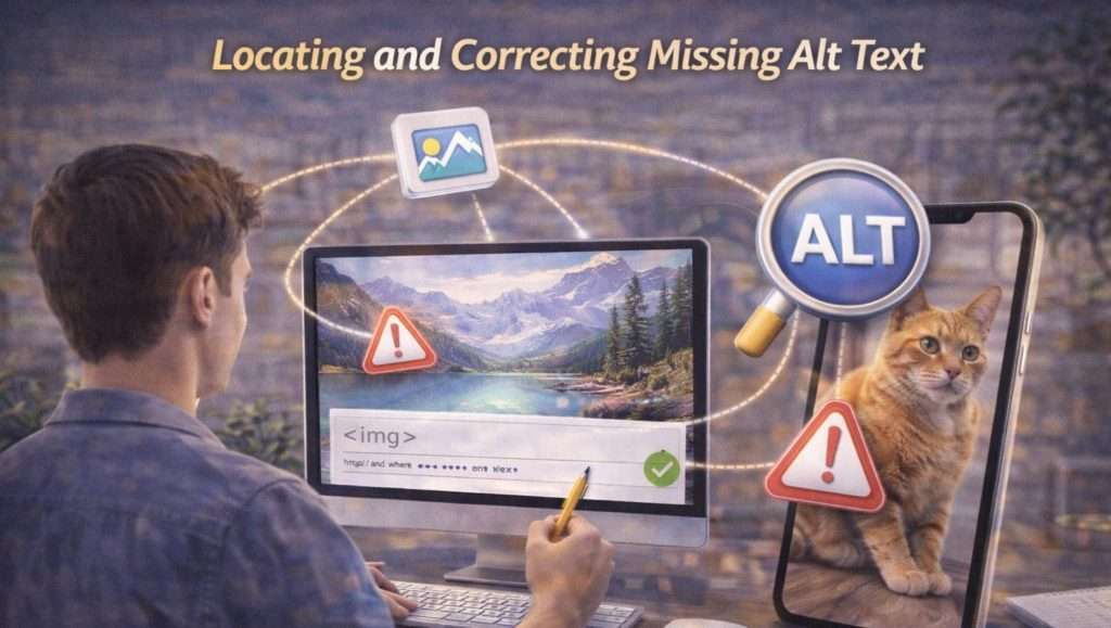 Locating and correcting missing alt text